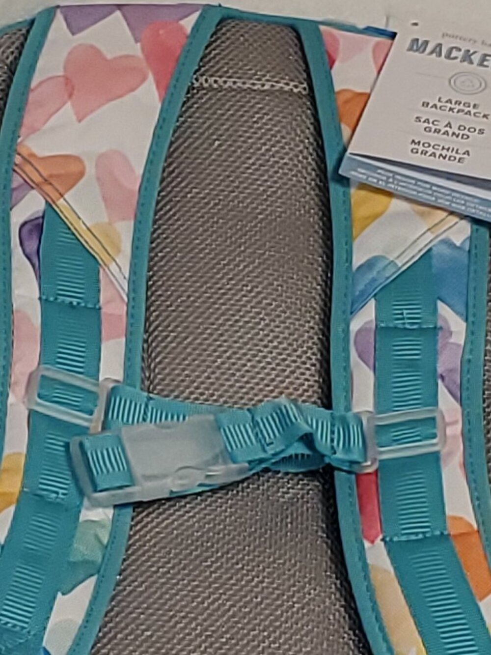 POTTERY BARN KIDS AQUA RAINBOW HEARTS LARGE MACKENZIE Backpack NWT! HTF! - Picture 9 of 12